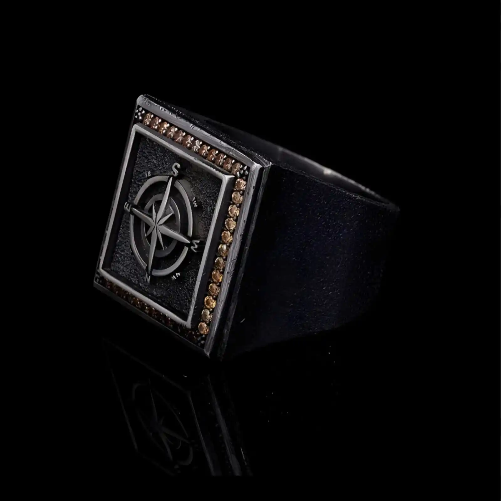 

Antique Style Compass Silver Ring with Sparkling Zircon Stones - Exceptional Jewellery Gift - Adjustable Engraved Ring - sailor