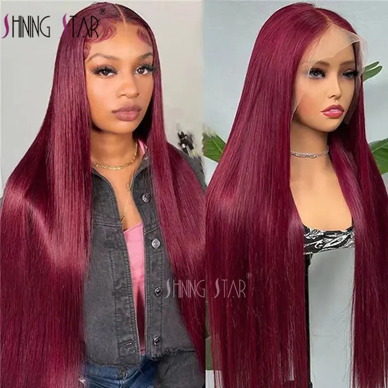 

Straight 13x4 Lace Front Human Hair Wigs Red 99J Burgundy Colored Peruvian Human Hair Lace Frontal Wigs for Women Remy Lace wig