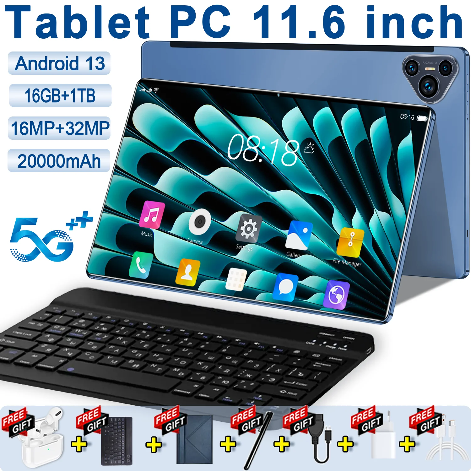 2024 5G Global Version 11.6 inch tablet android 16GB RAM +1TB ROM 16MP+32MP Network 20000mAh Android 13.0 Wifi 14 core Bluetooth