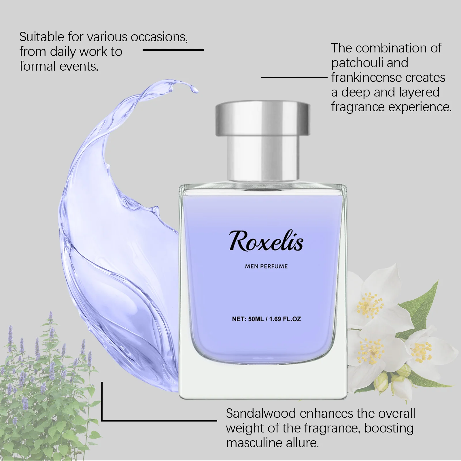 Roxelis 50ml Perfume de Colonia Floral Spray Atmósfera de citas diarias Fragancia fresca duradera Perfume floral encantador sin alcohol