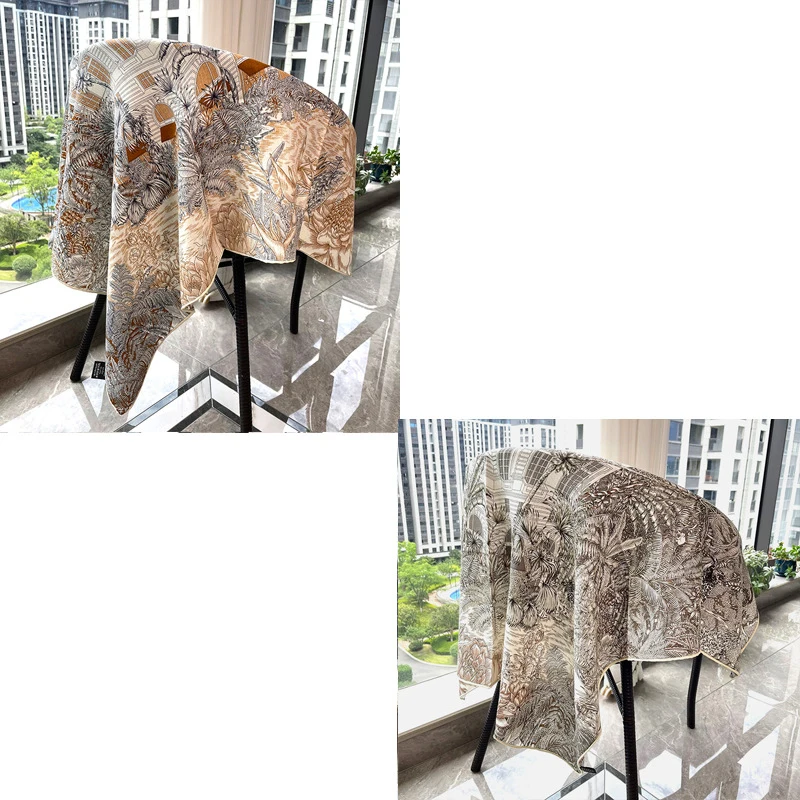 

Double Faced Print Scarf Women Silk Wool Scarves Shawls Mother Christmas Gift Hand Rolled Edges Bandanas AB Sided Print