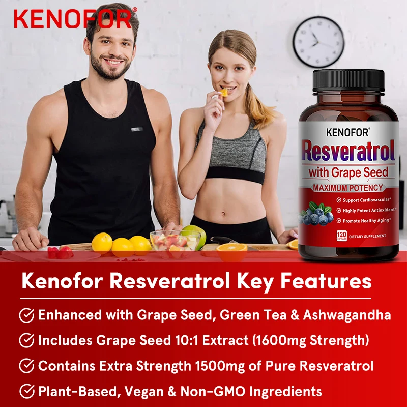 Resveratrol Supplements - Powerful Antioxidants and Trans-Resveratrol for Anti-Aging, Cardiovascular Support, Maximum Benefits