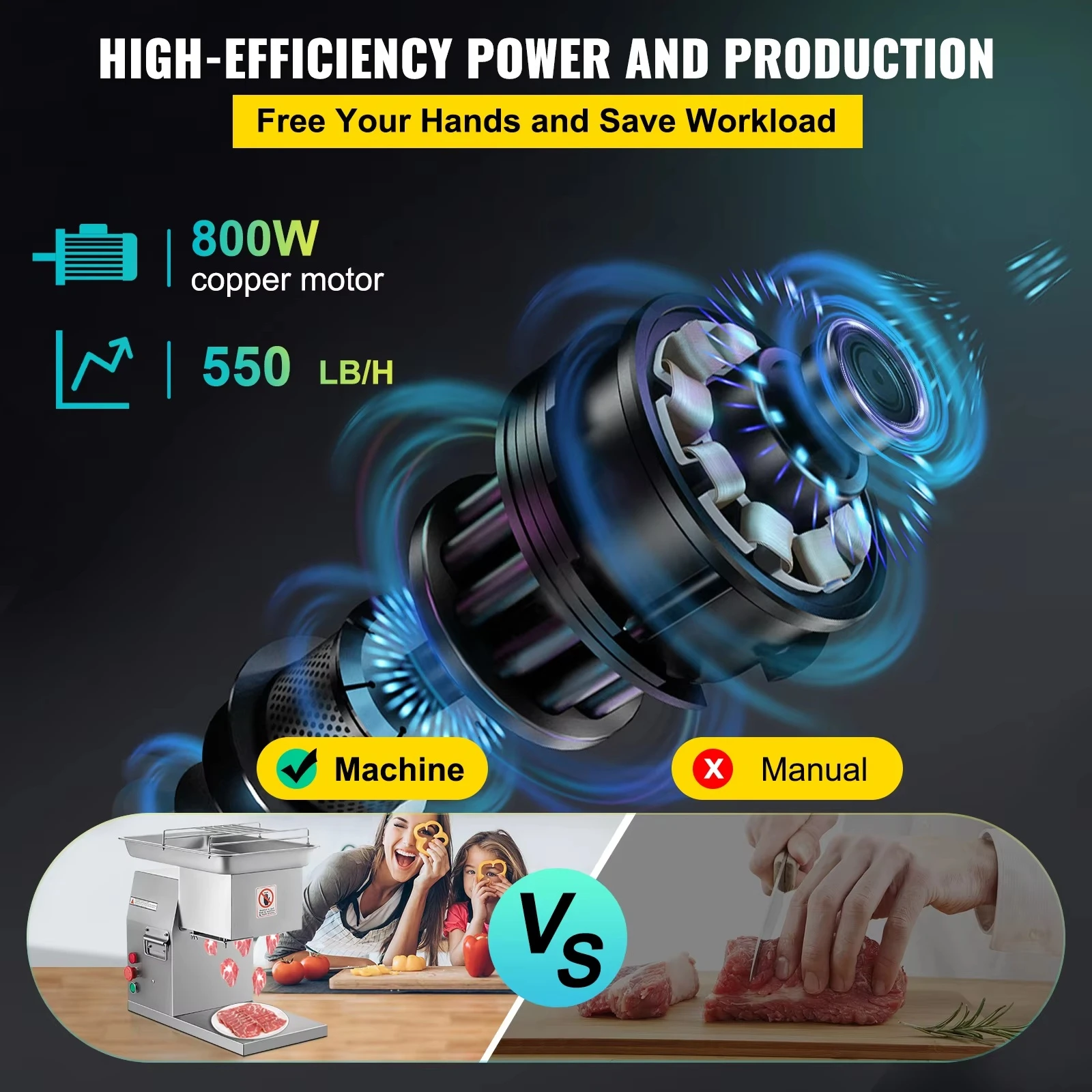 ONEHAPPY 電動スライサー ステンレススチール 850W 肉スライサー 3.0mm 鋭い刃付き キッチン、レストラン、スーパーマーケットなどに。