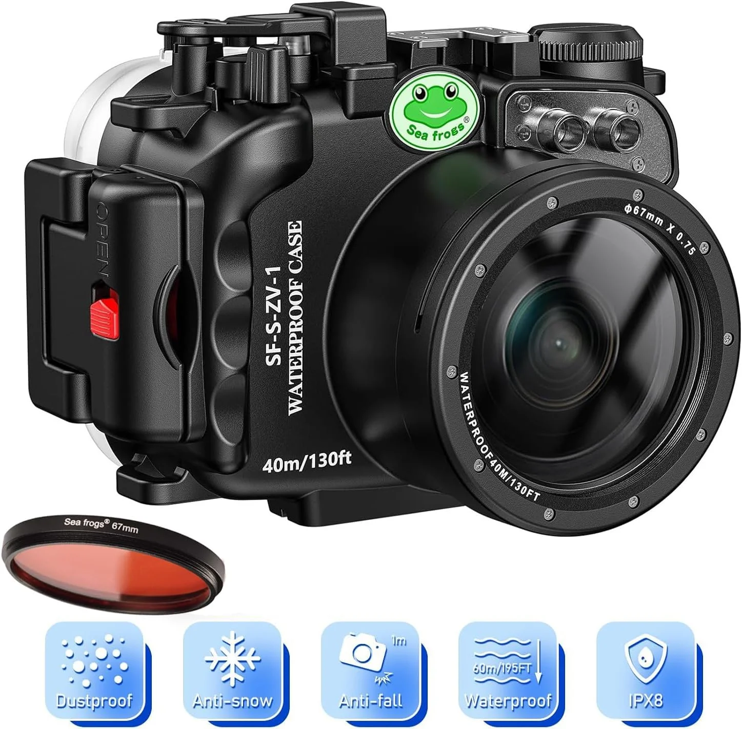 

Водонепроницаемый чехол для камеры Sony ZV-1 SEA FROGS, для дайвинга и подводной съемки, 40 м, с красным фильтром для защиты