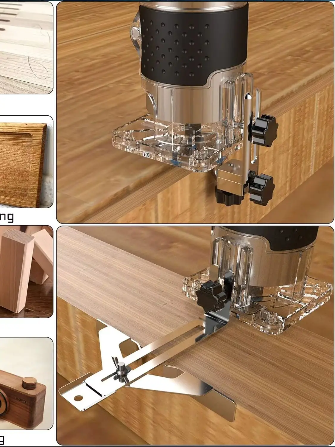 800W Holzfräse 30000RPM Elektrischer Holzschneider 1/4 Zoll Fräswerkzeug mit 15 Hartmetallfräsern für Holzbearbeitung, Schneiden und Gravieren