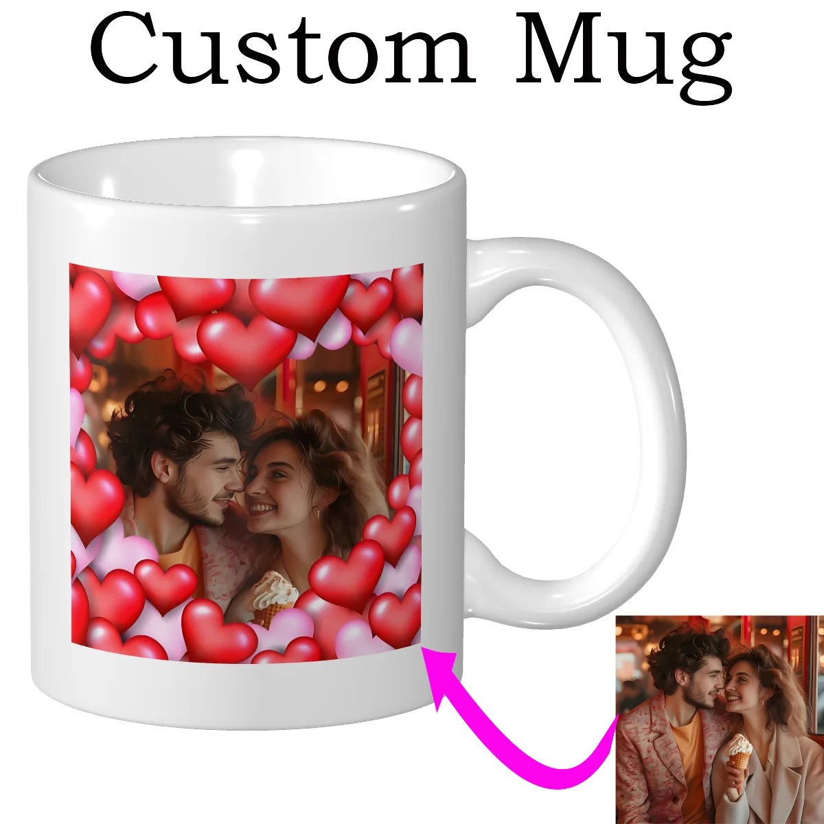 

Custom coffee mug, heart-shaped photo design, Thanksgiving and Christmas gift, suitable for couples and your closest loved ones