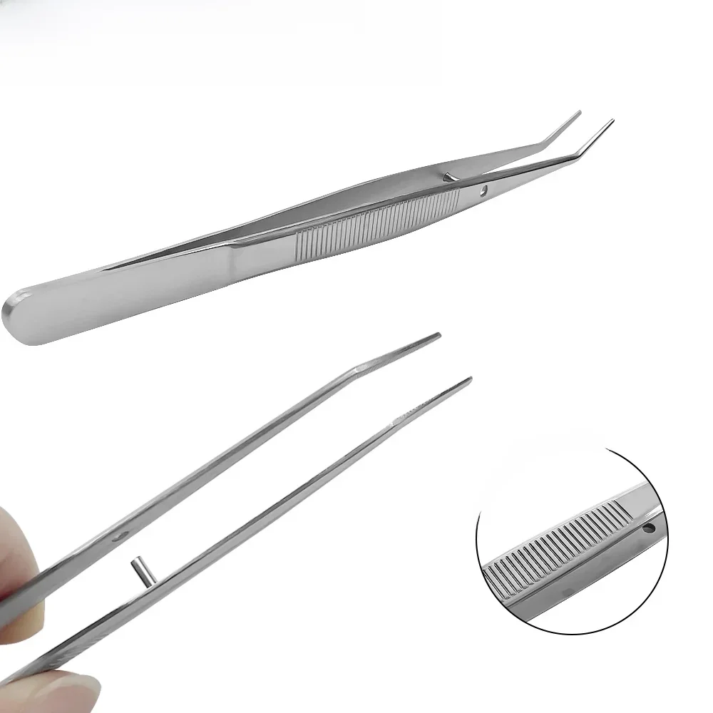 Pęseta dentystyczna bawełniana ze stali nierdzewnej chirurgiczna ząbkowana zakrzywiona pęseta Pick Up bawełniany klips szczypce dentysta narzędzie do badania jamy ustnej — zdjęcie 2