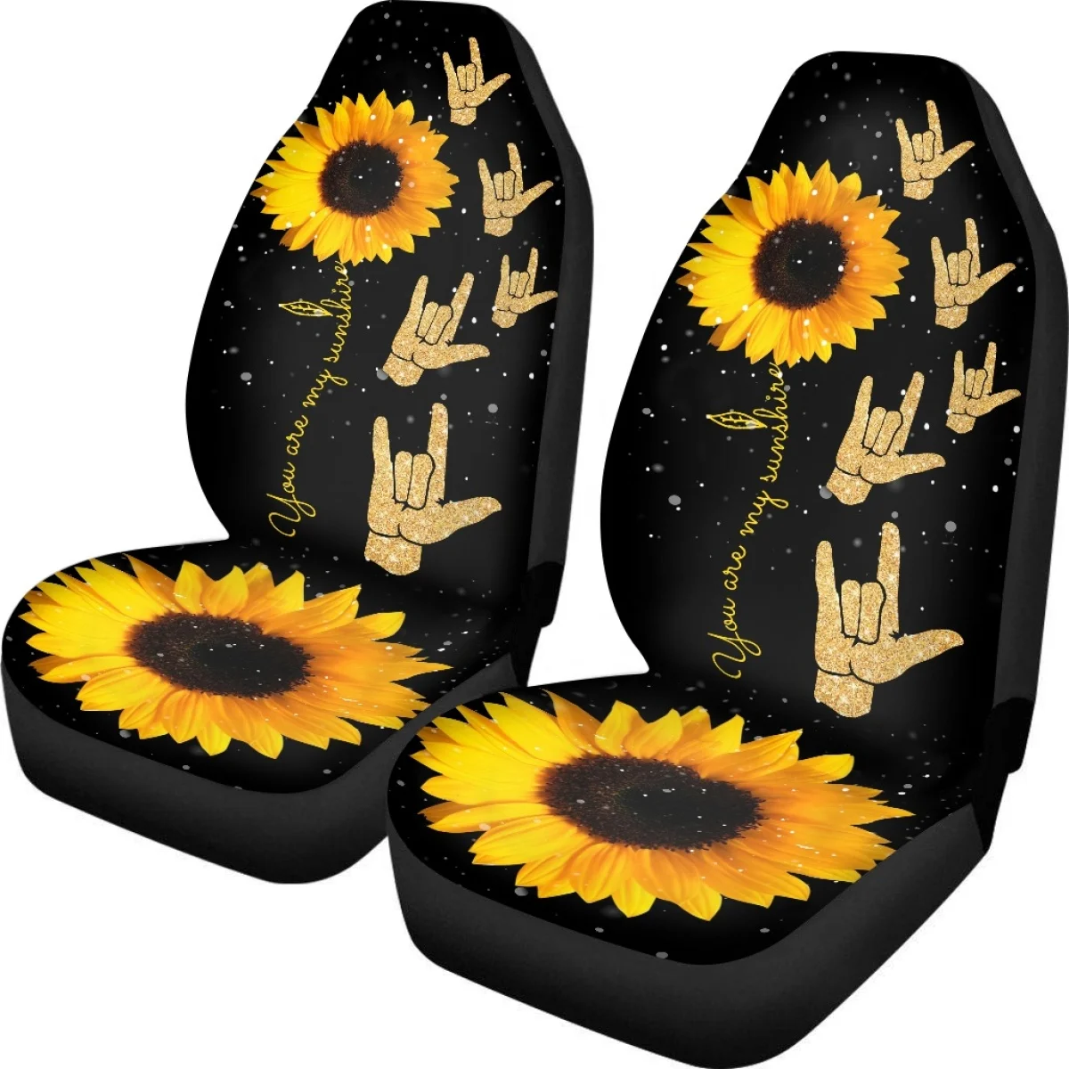 Auto Seat Cover Set Beautiful Sunflower Peace Sign Vehicle Clean Protector for Woman Men Easy Installation Car Accessories 2023