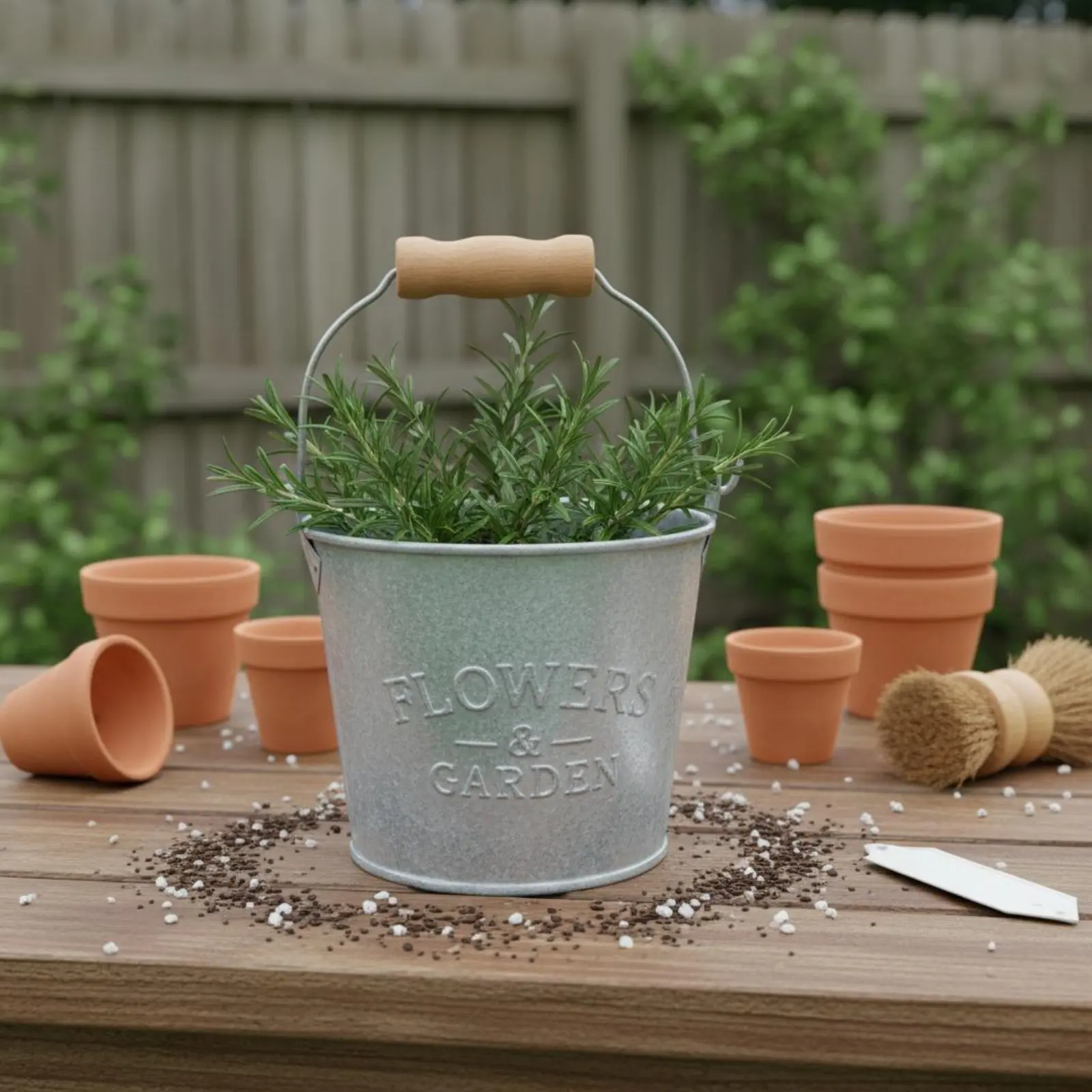 Galvanized Iron Decor Pot Handmade Rustic Tin Flower Pot Distressed Finish Mini Watering Can Planter for Desktop, Balcony