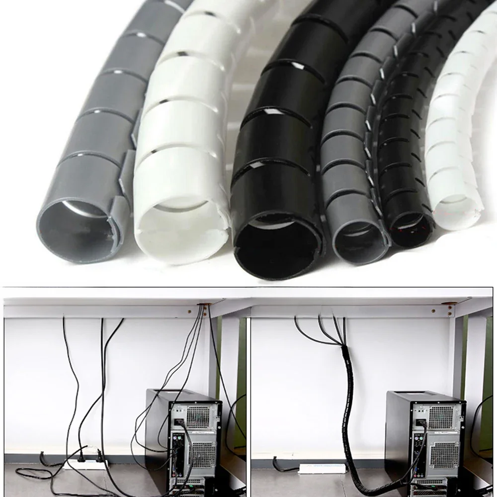 1/3/5/10 medidor 8/12/16/22/28/32/42mm linha flexível espiral cabo organizador de armazenamento