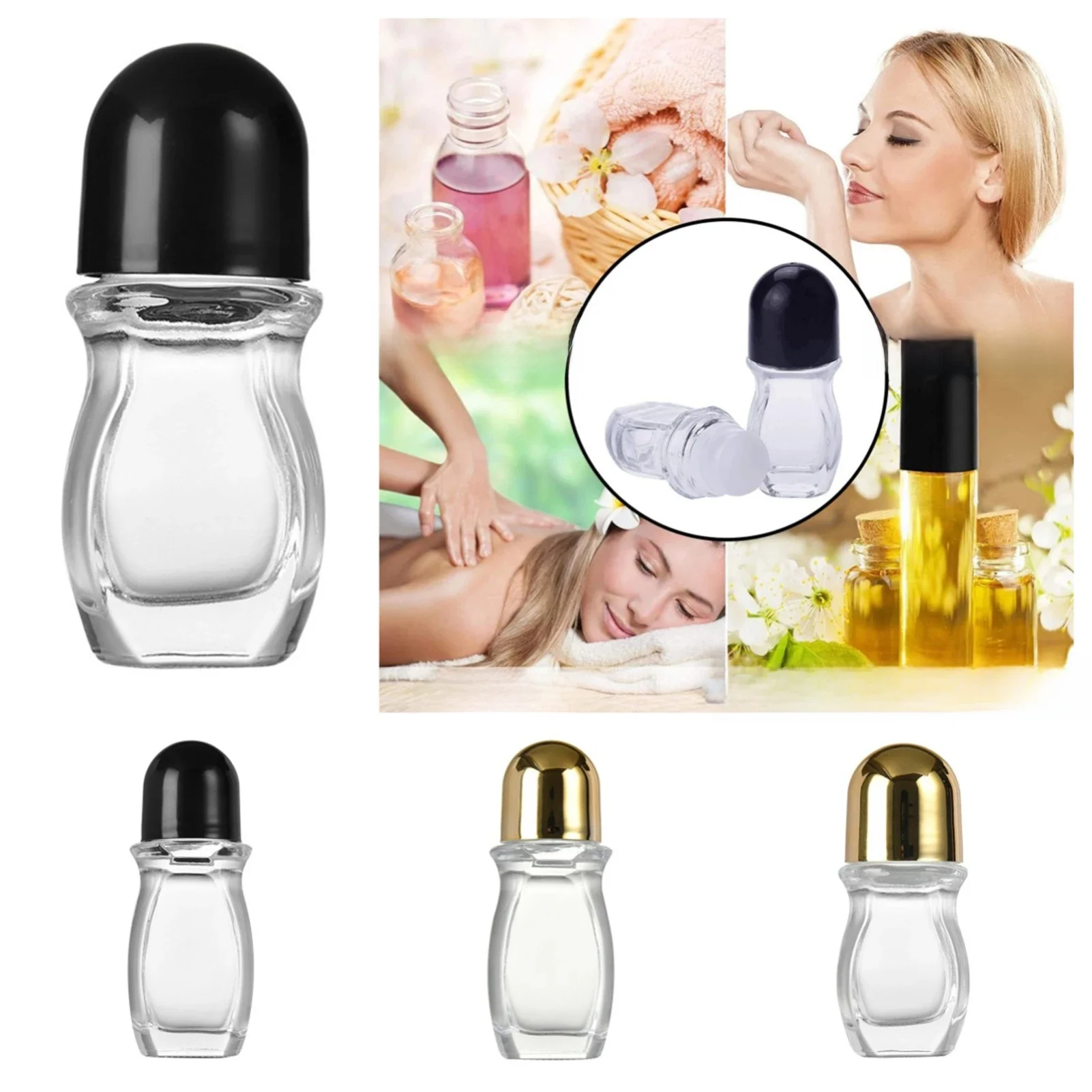 Bouteilles à rouleau d'huile essentielle vides en verre transparent, 30/50ml, flacons d'huile essentielle d'échantillon de voyage avec boule à roulettes