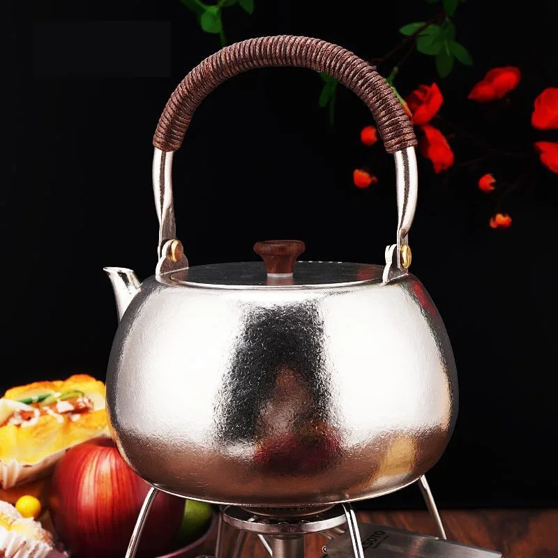 1L Pure Titanium Water Kettle,Single Layer,Anti-scald handle,Antibacterial,Crystalline,For Outdoor Camping,Lightweight Drinkware