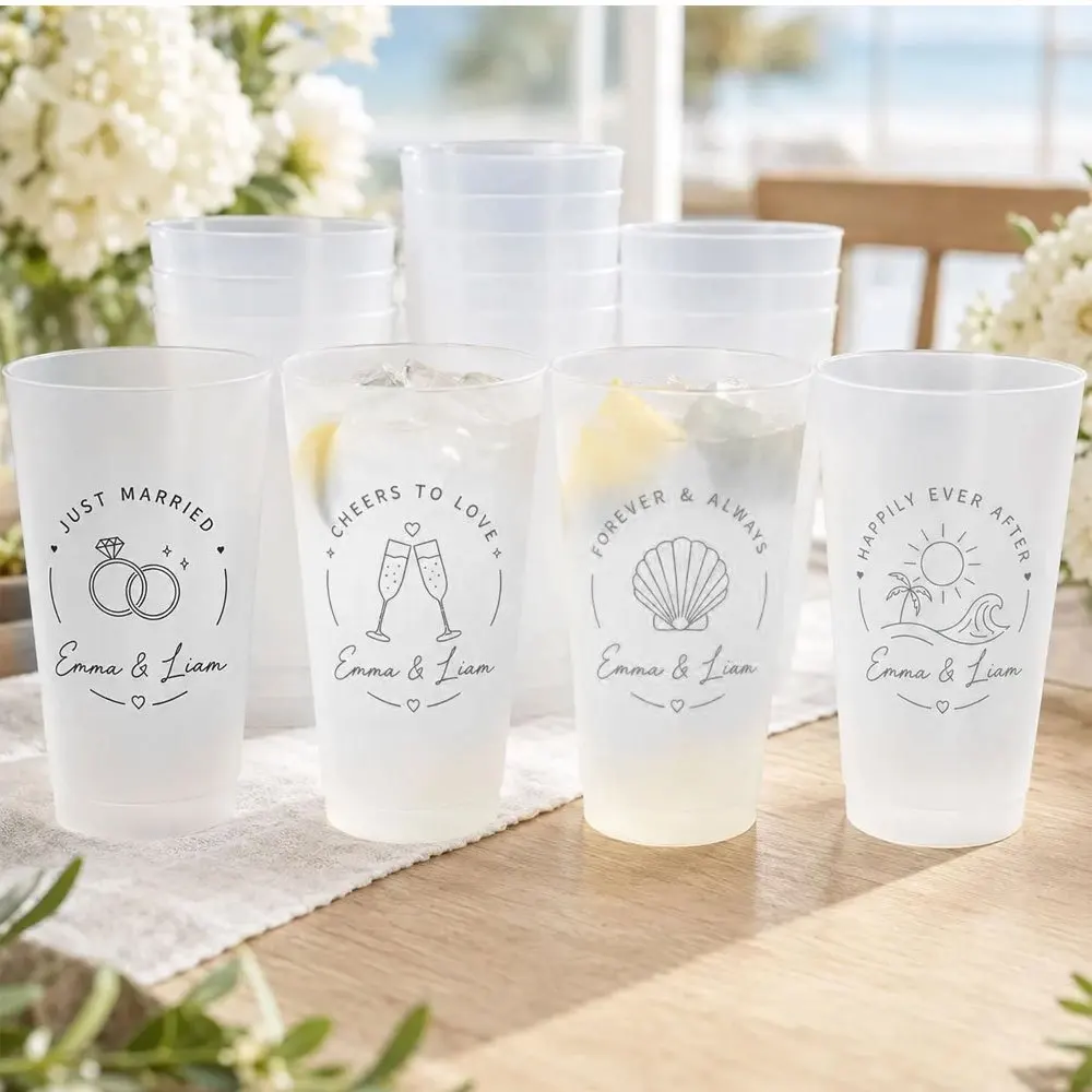 Custom Monogram Pet Frosted Plastic Cups, Initial Dog Cat Reusable Drink Cups for Wedding Table Setting Decor,Christmas Gift