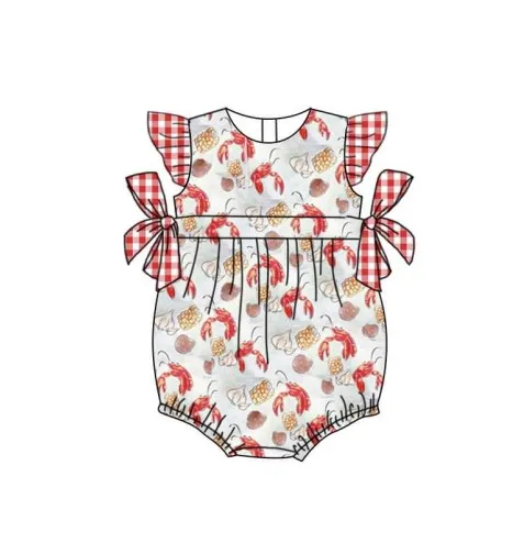 Boutique Baby Cotton Sleeveless Set Round Neck Boy T-shirt Lobster Printing Girl Clothes And Red Pleated Skirt Romper With Bow