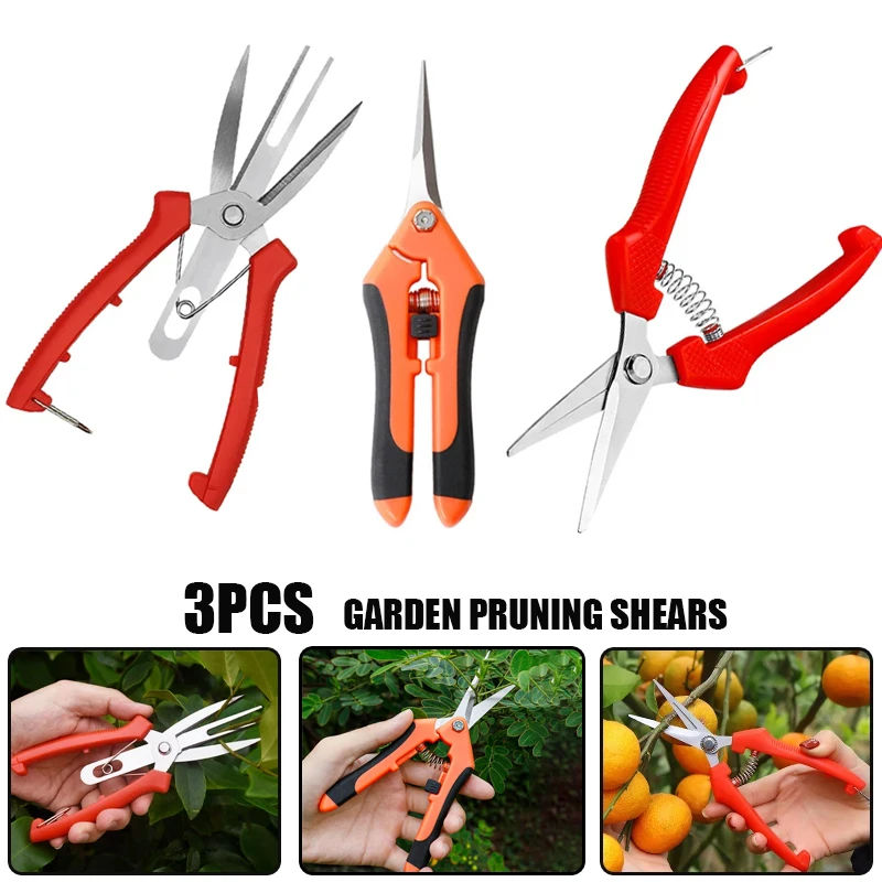 

3pcs Garden Pruning Shears Potted Flowers Trim Branches Scissors Fruit Picking Scissors Orchard Farm Gardening Hand Shear Tools