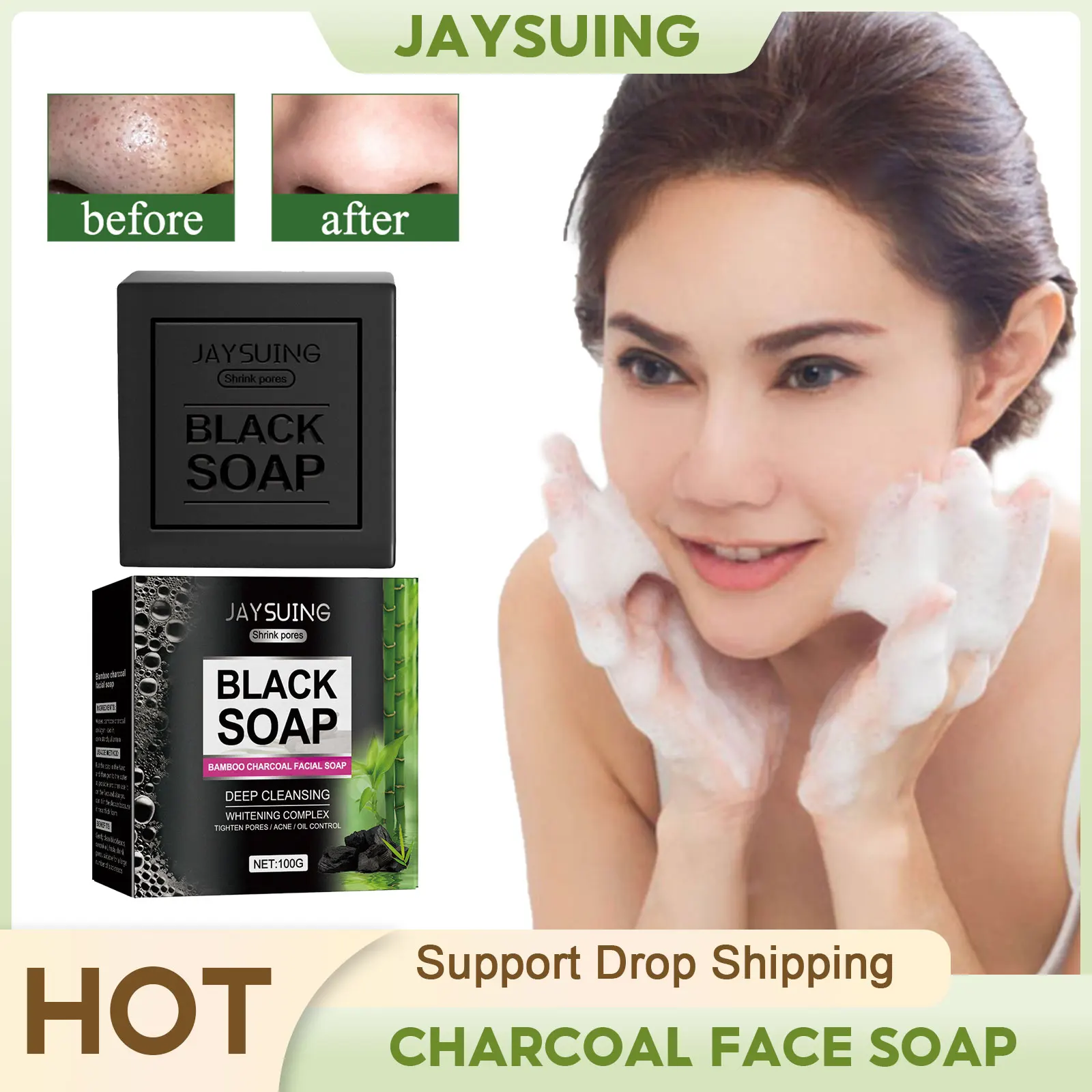 Charcoal Whitening Soap Acne Treatment Shrinking Pores Pimple Removal Moisturizing Facial Oil Control Cleansing Blackhead Soap