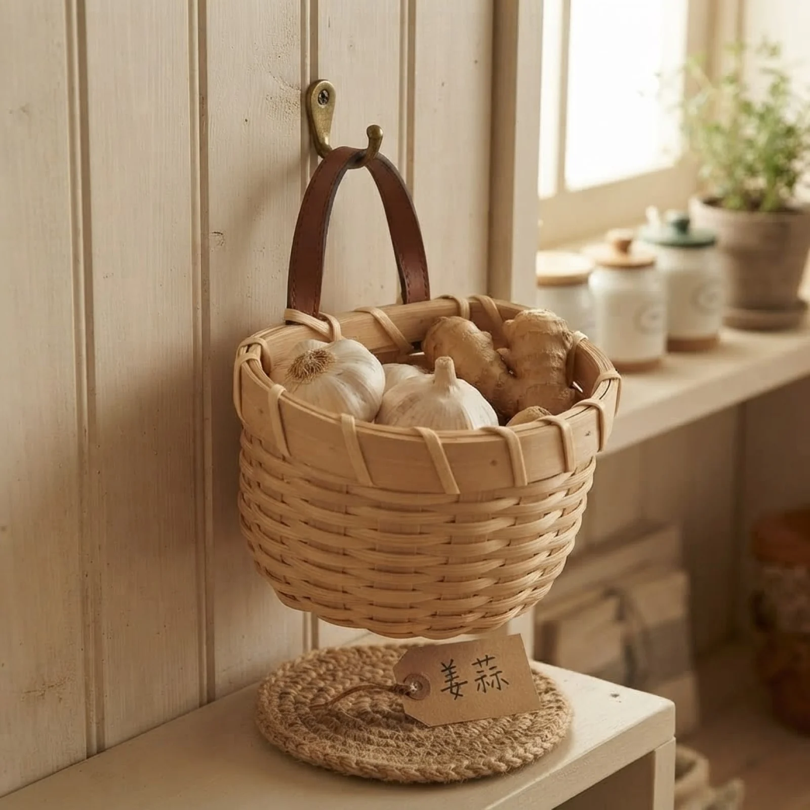 Woven Wall Basket - 壁掛け式編み込み収納バスケット（キッチン、リビングルーム、家庭整理用）