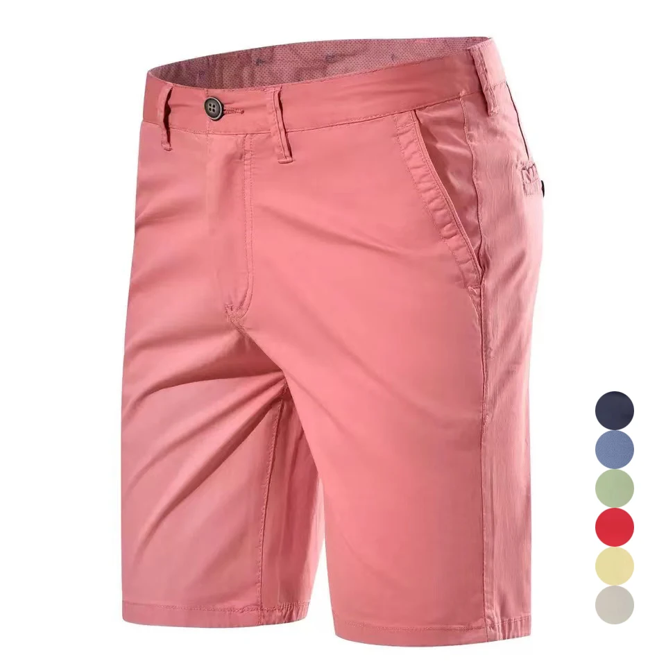 Homens Shorts de Algodão Verão Cintura Média Masculino Luxo Casual Homens de Negócios Shorts Impresso Praia Stretch Chino Clássico Fit Curto Homme