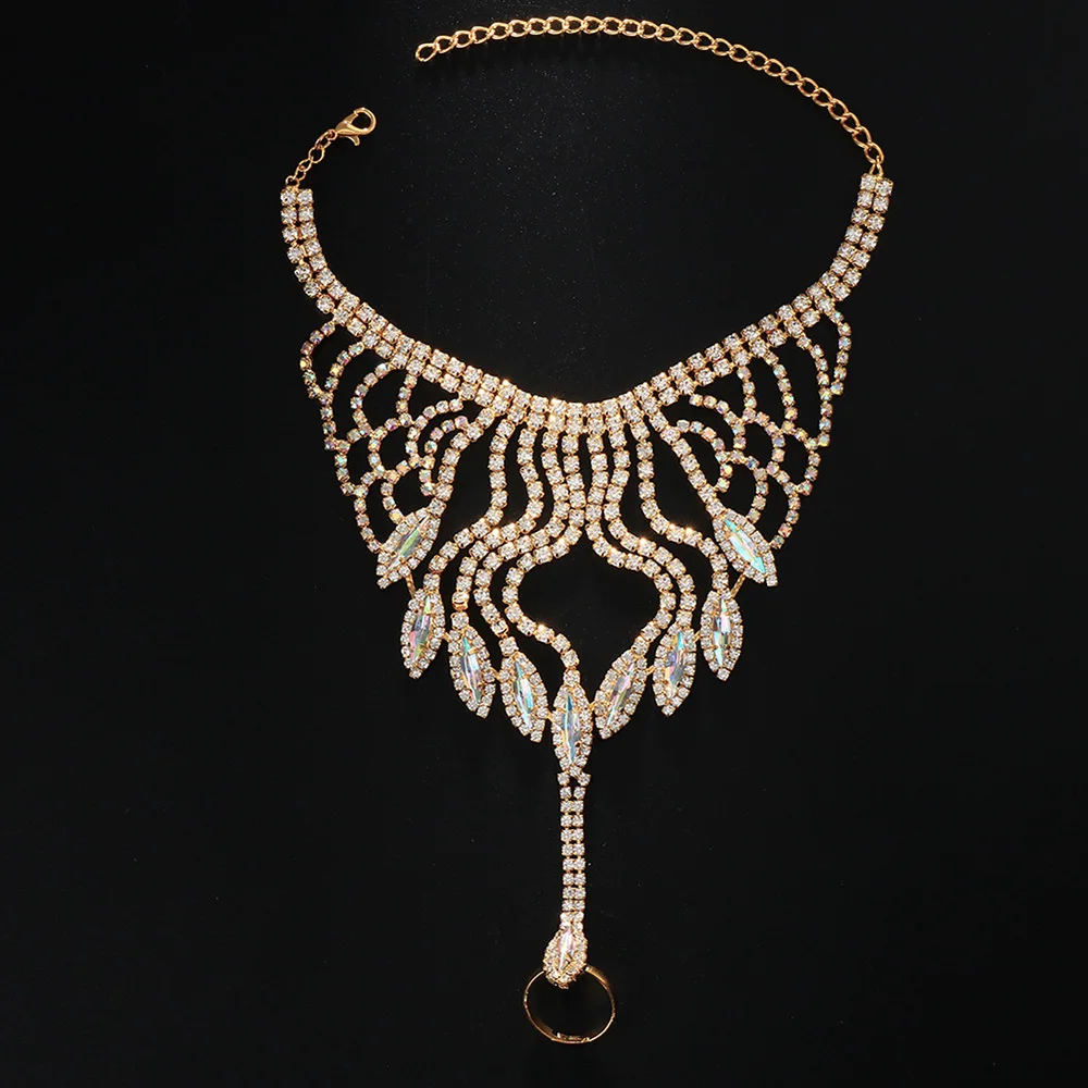 Stonefans Luxury Hollow Rhinestone Harness Bracelet Finger Chain for Women Crystal Wrap Bangle Hand Chain Bridal Wedding Jewelry