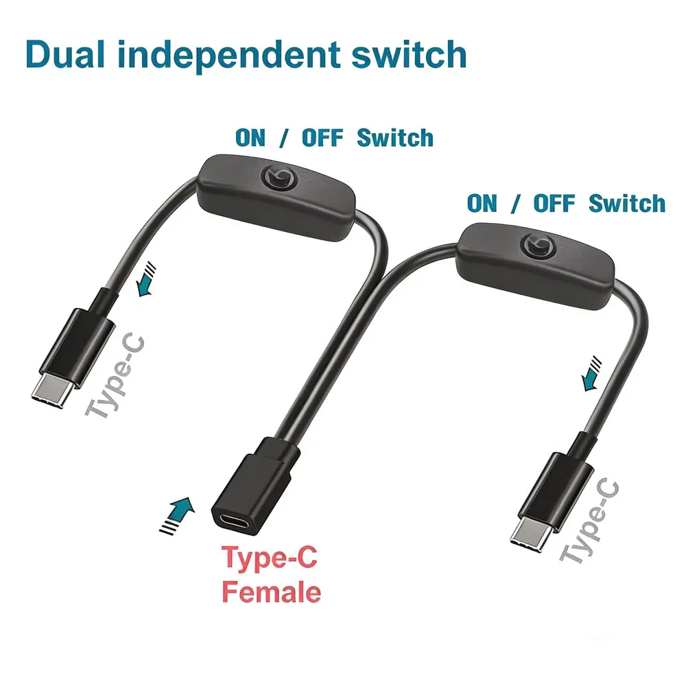 Type C Extension Cable with On/Off Switch