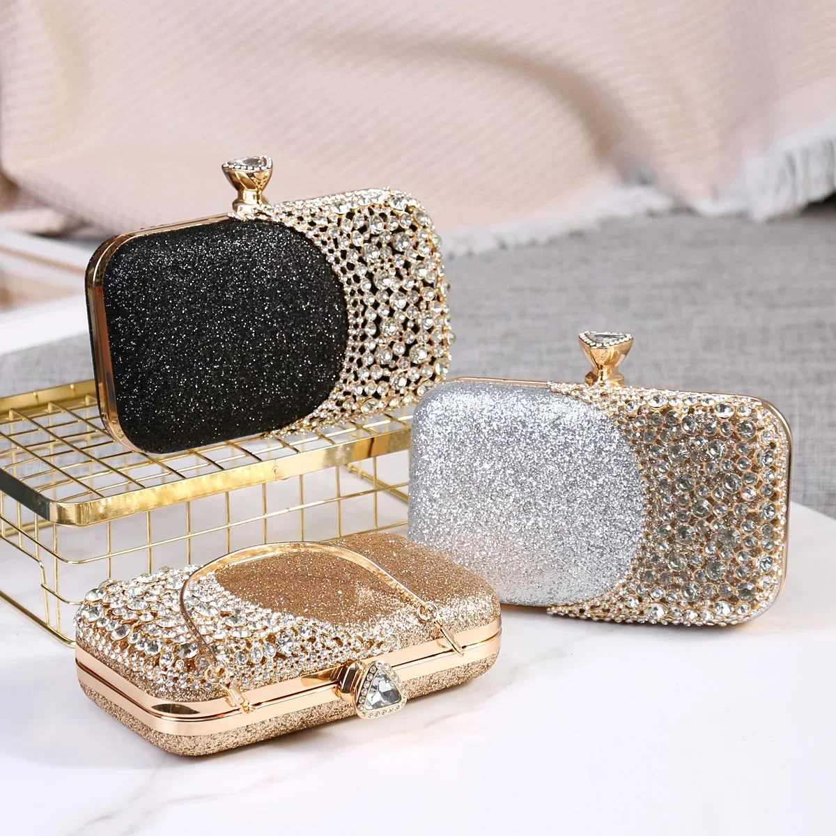 Rhinestone torebki damskie drążą styl kryształowa torba wieczorowa łańcuszek torebki na ramię luksusowa impreza wesele kopertówka z uchwytem do torebki — zdjęcie 2