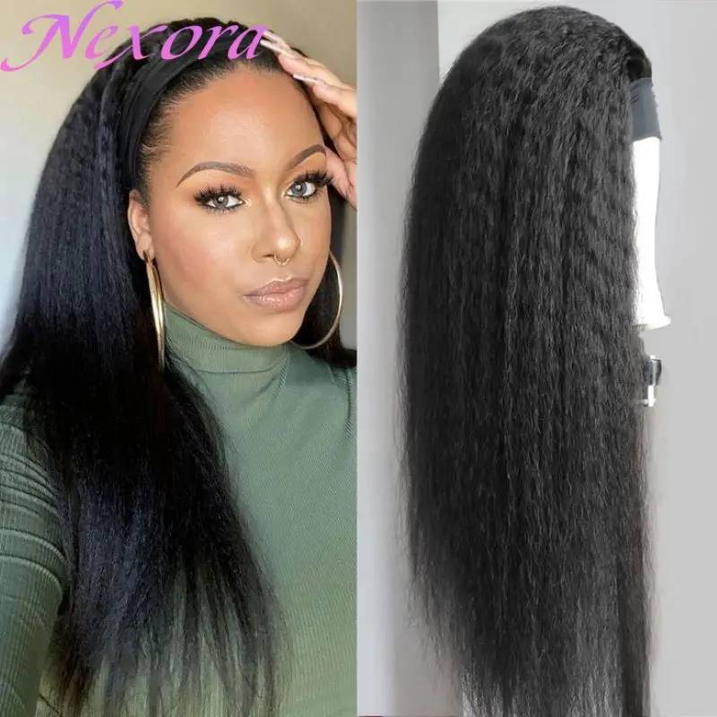 

Черный полупарик 1B из натуральных волос, прямые кудрявые пряди, без клея, с завязками, естественный вид, прямой парик Yaki для женщин, для повседневной носки