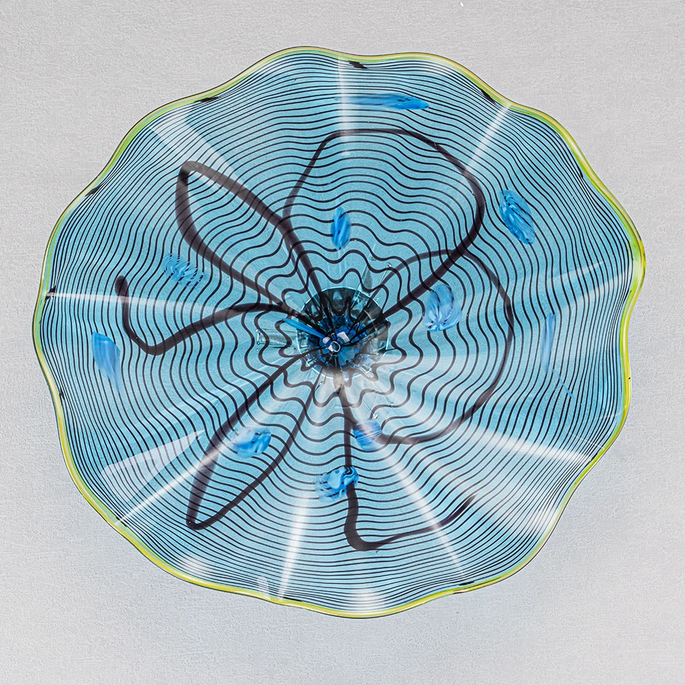 

LONGREE Unique Design Handmade Glass Plate Round Murano Wall Art Blue Greeng Rim Wall Mounted Sconces