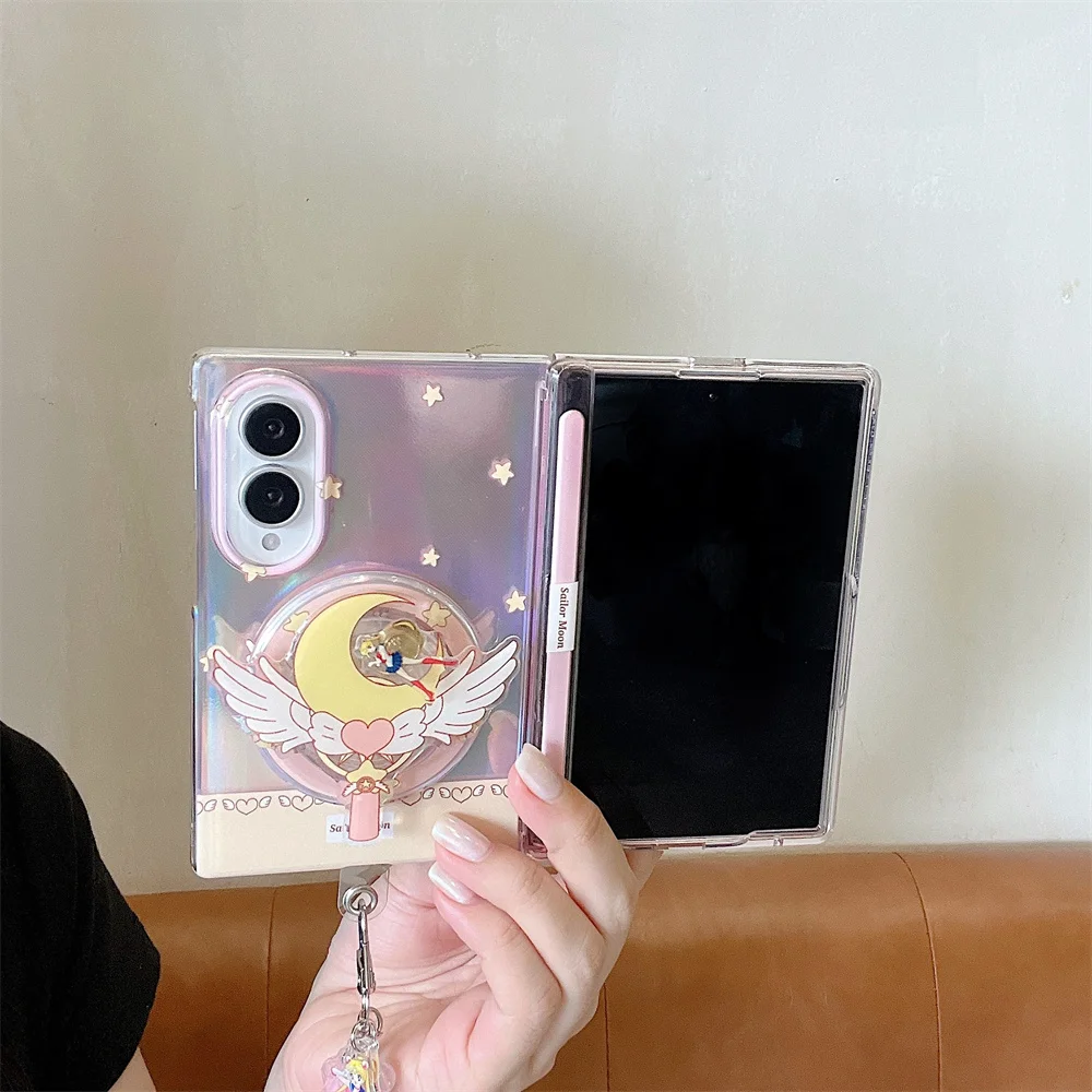 Urocze, kreskówkowe etui na telefon z magnetycznym uchwytem do Samsung Galaxy Z Fold 8, z funkcją Magsafe, magiczną rączką i łańcuszkiem – idealne do Z Fold 8. — zdjęcie produktu 3