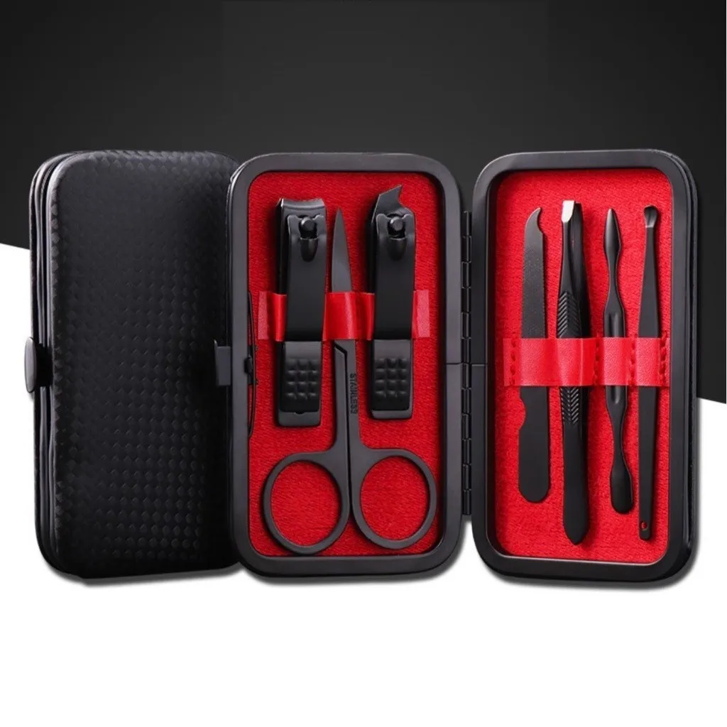 Kit Cortador de Unha Carbono - Conjunto com 7 Peças + Estojo - Manicure - Tesoura - Pinça