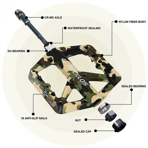 Imagen 2 del producto BUCKLOS Pedal de bicicleta ultraligero de nailon Pedal plano para bicicleta de montaña de carretera de forma plana amplia pedales antideslizantes para bicicleta de montaña