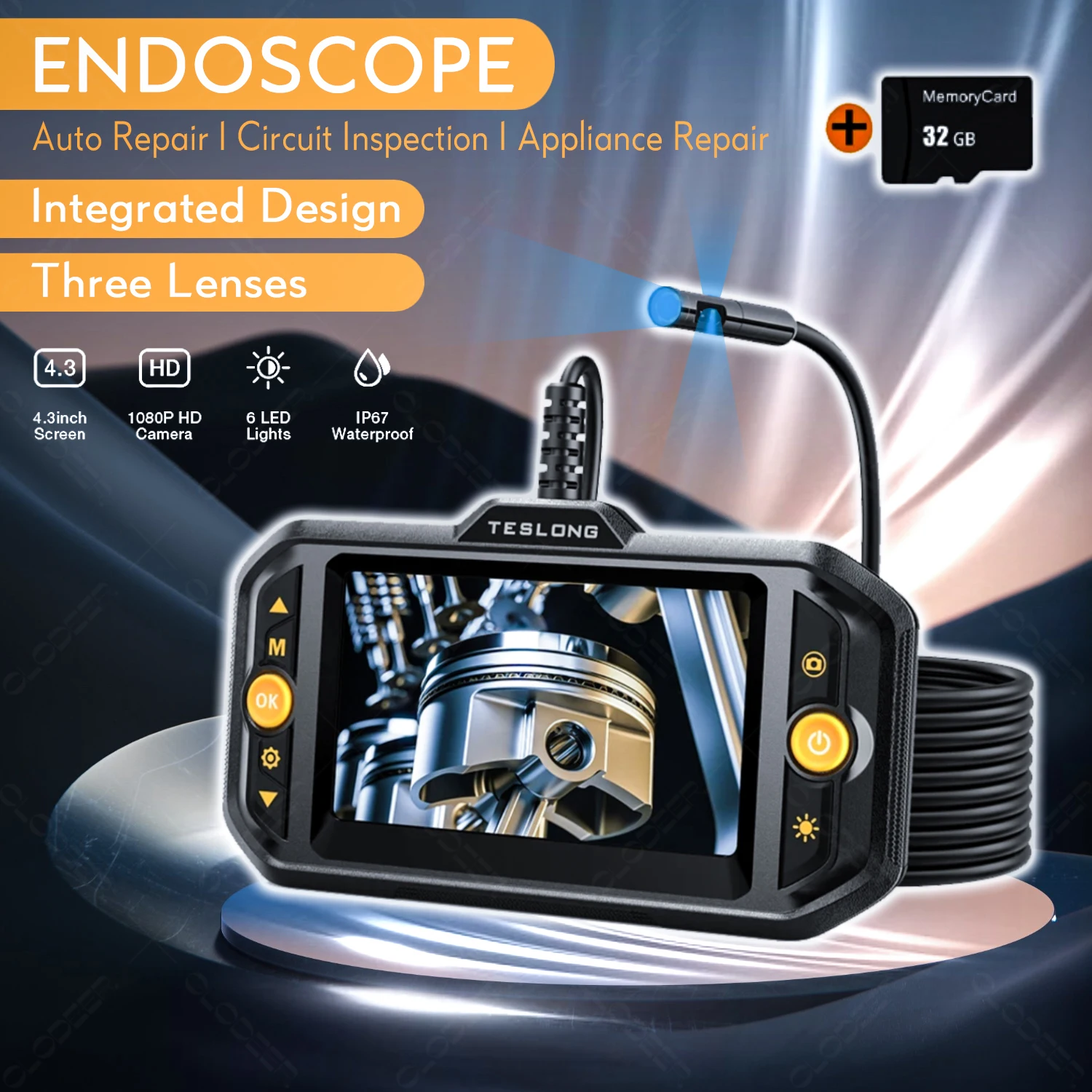 5.5/7/8mm 4.3in 1080P Triple Lens Automotive Controlled Endoscope Boroscope Ingoscope Camera For Cars Inspection Device Tools