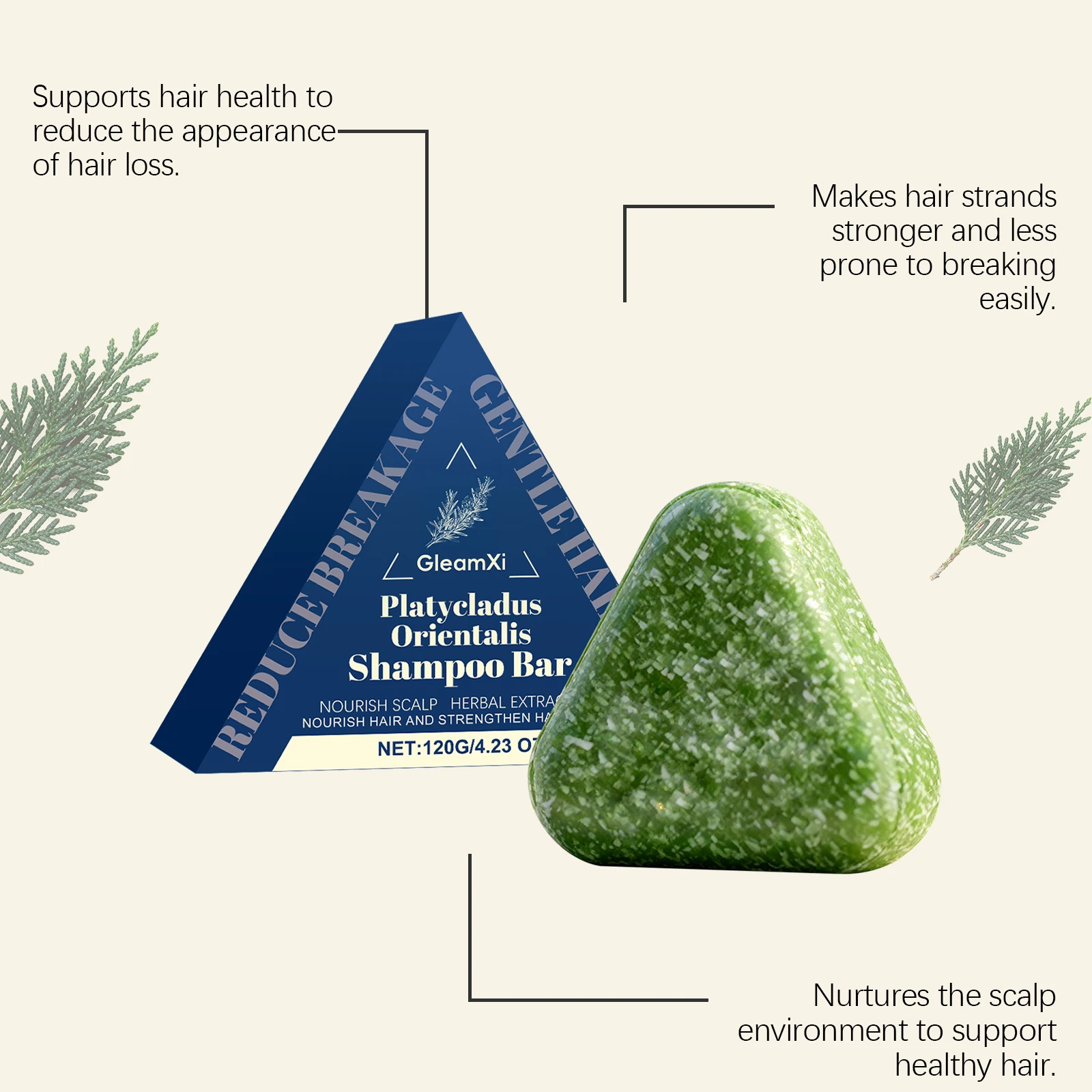 120G Platycladus Orientalis Hair Shampoo Bar Gentle Cleaning Scalp Nourishing Reduce Frizzing Strengthen Smoothing Hair Soap Bar
