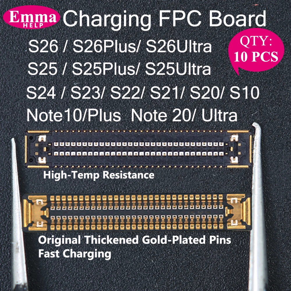10 connettori FPC per la ricarica, compatibili con Samsung S25, S26, S24 Ultra, S23, S22, S21 Plus, Note 10, 20, per la scheda madre e la scheda principale, con cavo flessibile.