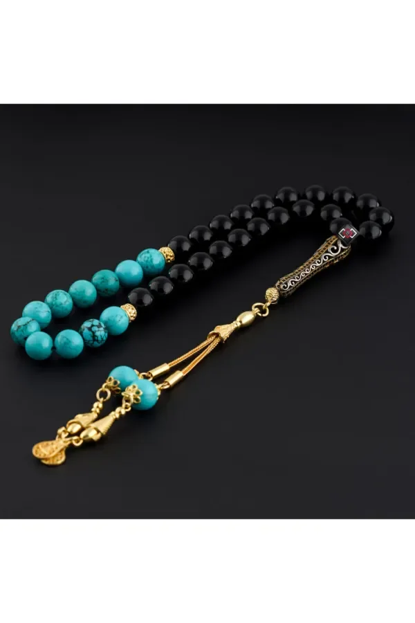 

Turquoise - Onyx Stone Rosary with Silver Tassels