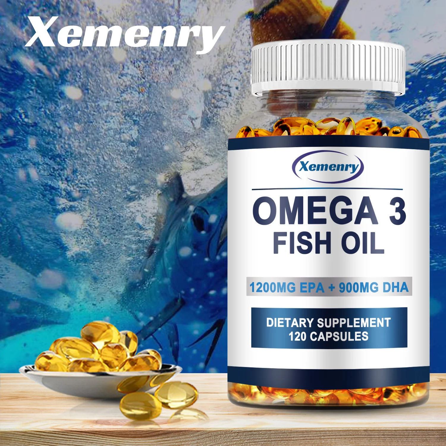 Aceite de pescado Omega 3, protege el sistema Cardiovascular, protege la fatiga ocular, función cognitiva, 120 cápsulas