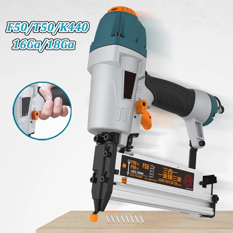 T50 F50 K440 Air Nailer carenter Pneumatic Nail Tool 16Ga/18Ga Air Brads Nailer Depth Ergonomic and light Adjustment