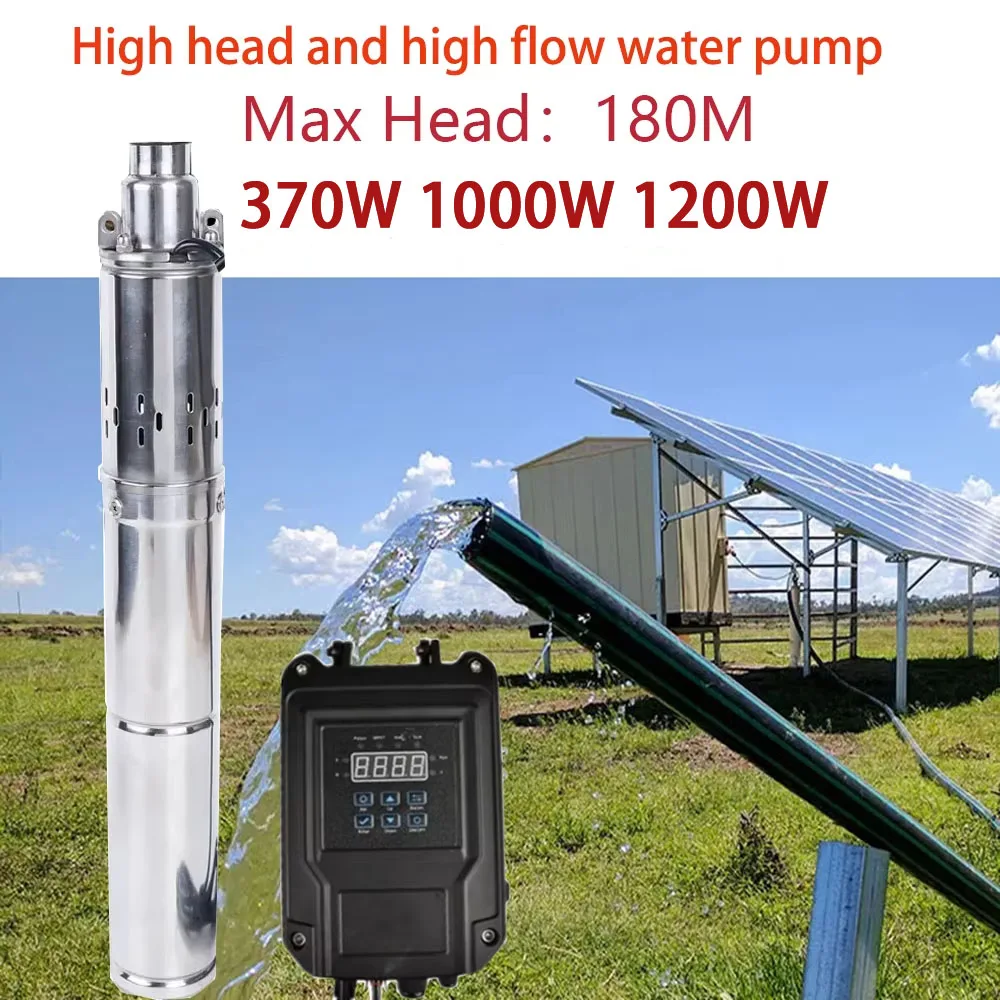 

750W-1200W Max Head 180M Solar DC Drilling Well Pump Max Flow Rate 2850r/min Stainless Steel Brushless Solar Submersible Pump