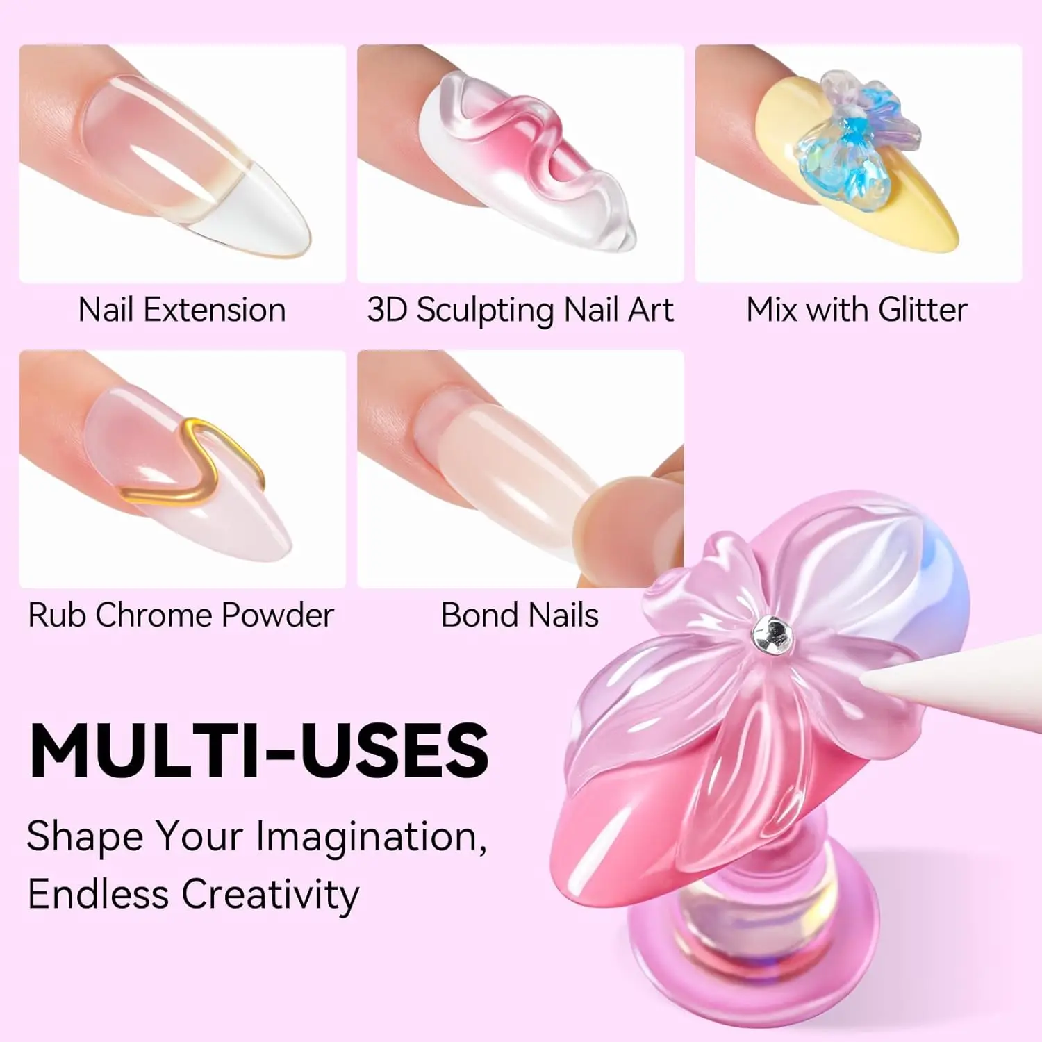 Estensione delle unghie in gel trasparente Glux 4 in – Gel UV non appiccicoso per unghie acriliche e morbide, gel duro per intaglio 3D per materiali per nail art