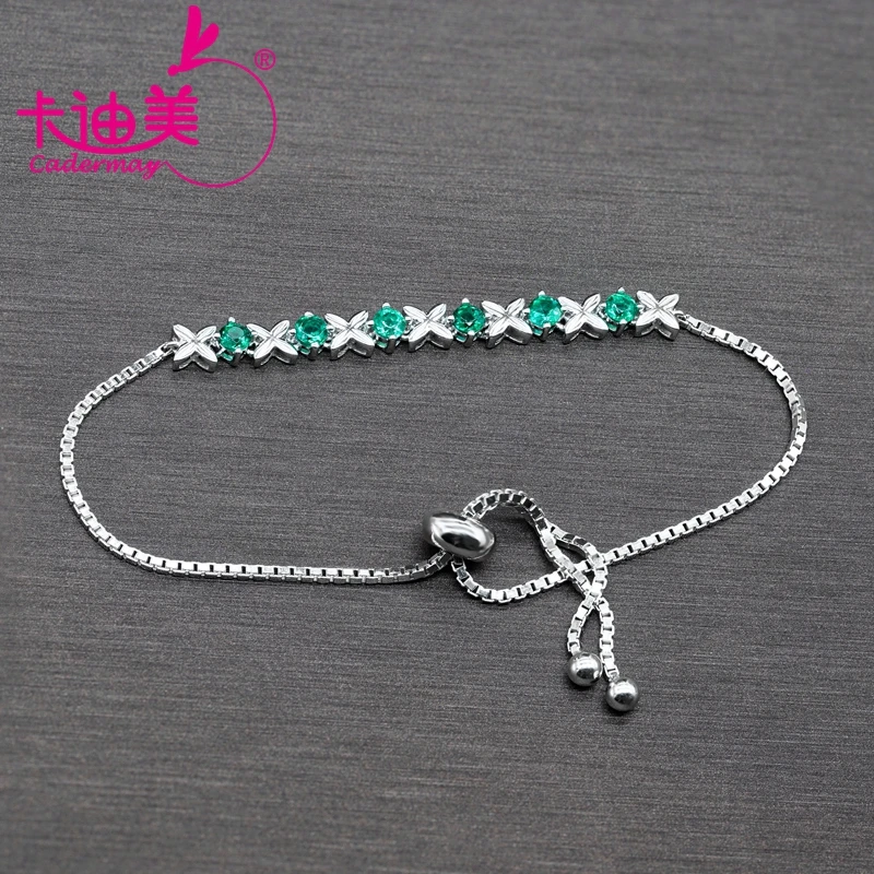 CADERMAY Wholesale 100% S925 Silver Bracelet For Women Lab Grown Emerald Round Shape Birthday Anniversary Jewelry  Gifts