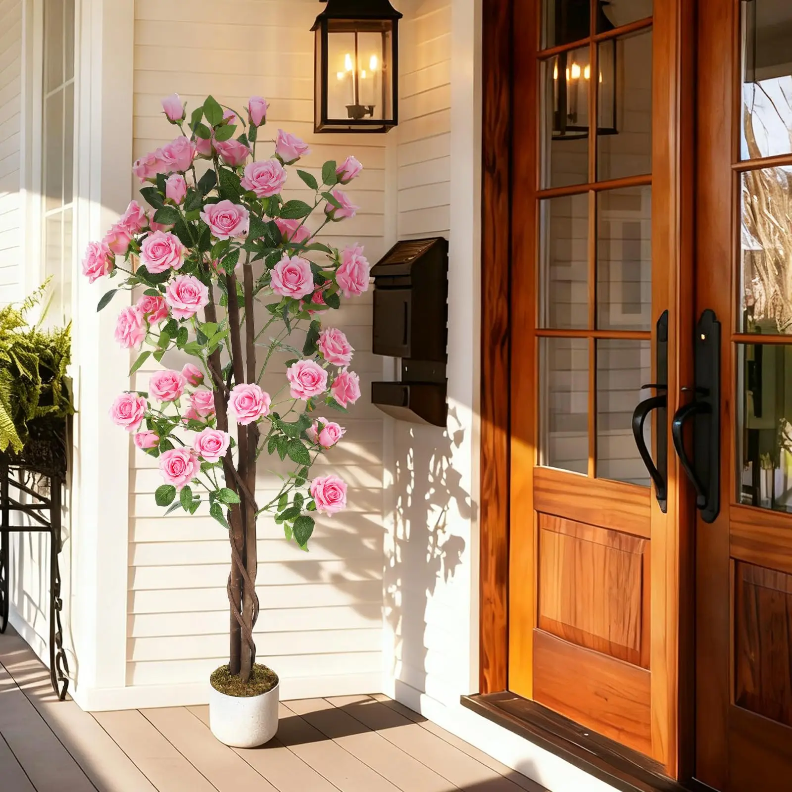 Arbre à roses artificiel, plantes artificielles en forme de rose, plantes décoratives artificielles avec protection UV en pot, arbre artificiel pour table de mariage, salon, bureau