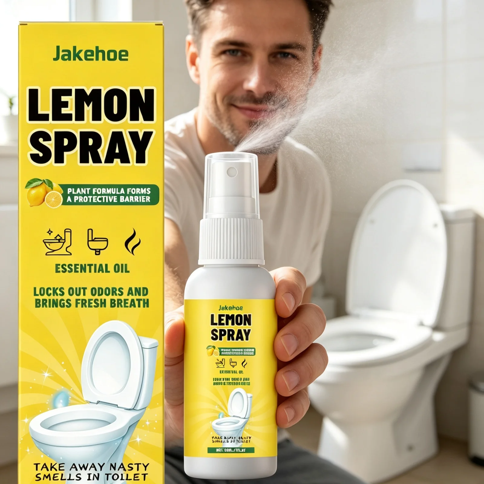 Jakehoe Toilet Deodorant Spray Fast Penetration Deep Cleansing Power Neutralize Unpleasant Odor Non Corrosive Lemon Toilet Spray