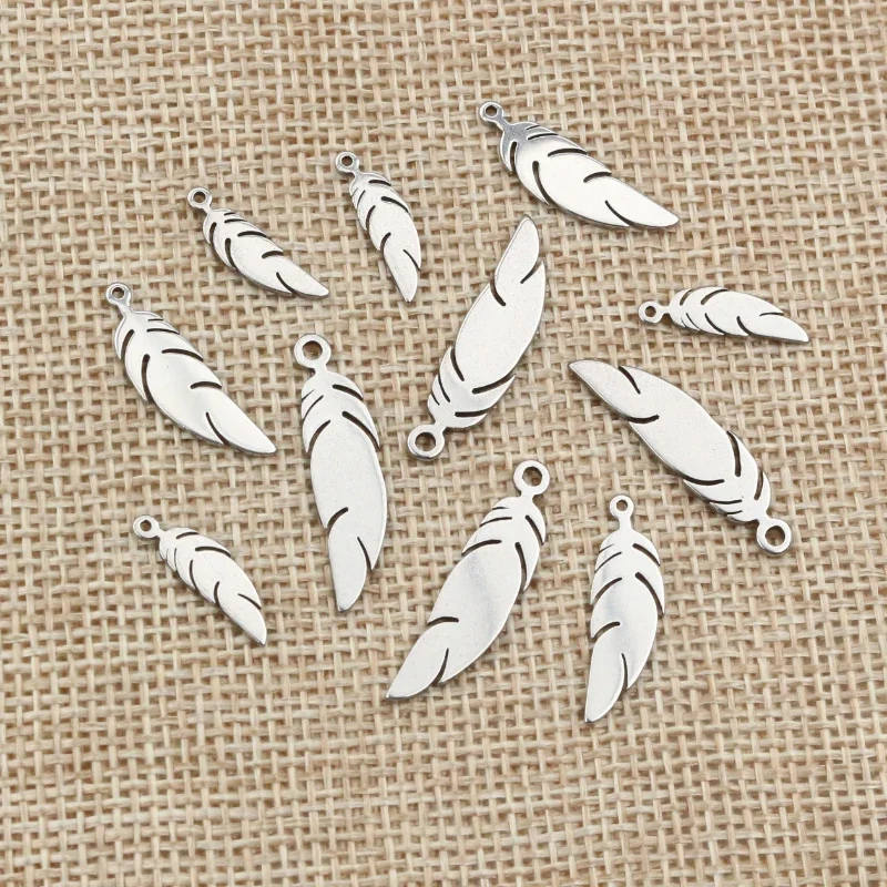 30 sztuk/partia 25x6mm 20x6mm Charms 316 ze stali nierdzewnej pióro liści liści słodkie dla naszyjnik wisiorek charms diy two... — zdjęcie 2