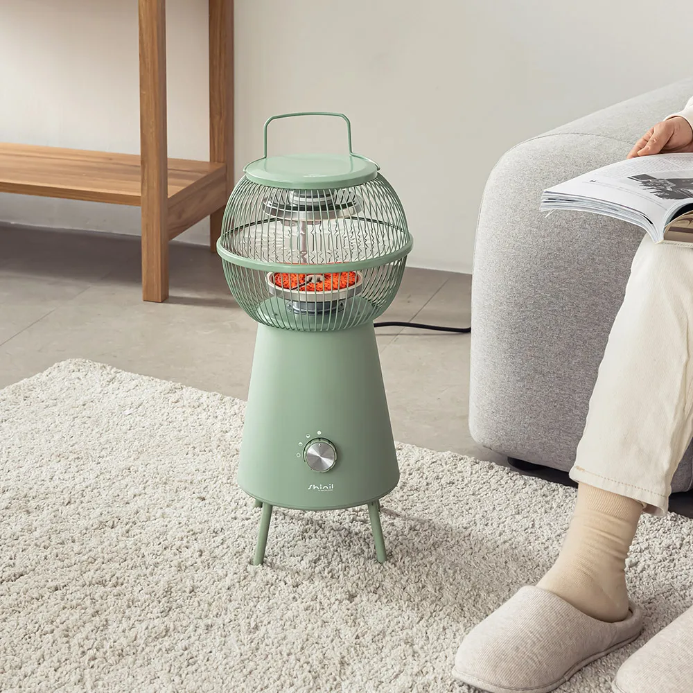 New-day cylindrical Retro style electric heater with a high light type vintage green/cream White