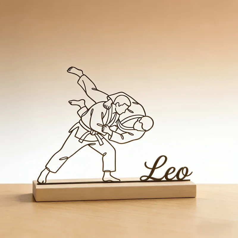 Custom Engraved Judo Martial Arts Statue Wooden Base Desktop Decor Gift for Sensei Students Dojo Ornament view 3