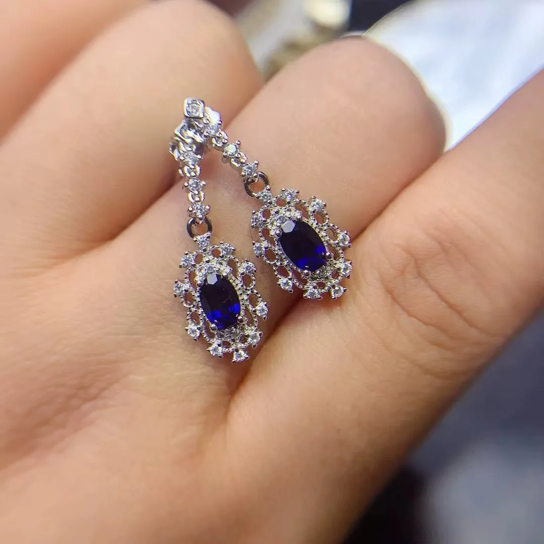 KJJEAXCMY Fine Jewelry Natural Sapphire Women's Earrings S925 Silver Electroplating Process Inlaid High Clarity Support Testing
