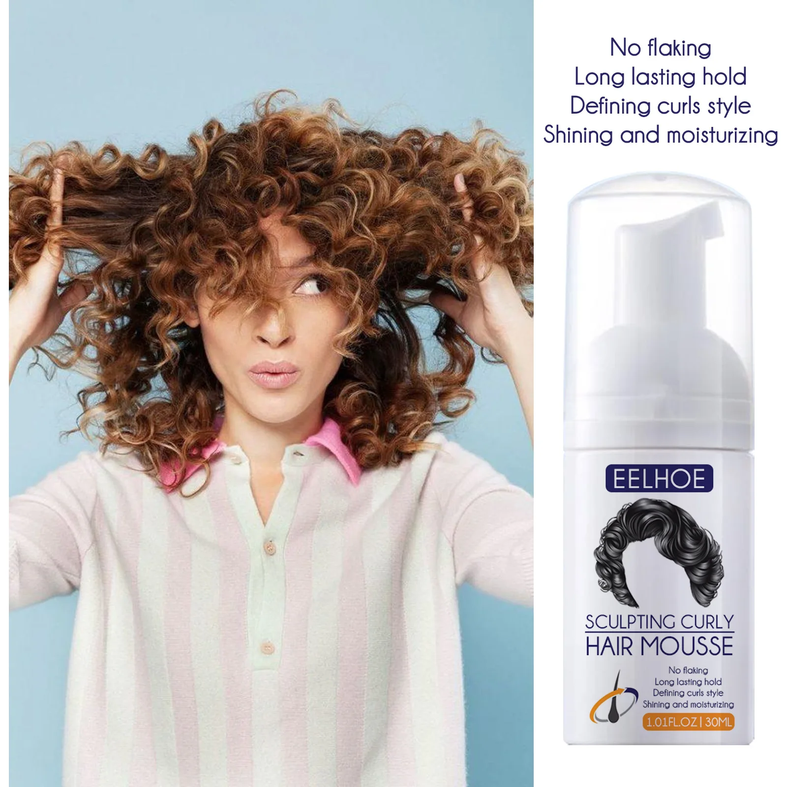 Eelhoe 30ml Styling Hair Curly Mousse Anti Frizz Lasting Fluffy Hairstyle Repair Damaged Root Magic Elastin Moisture Conditioner