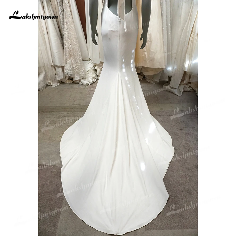 Einfache sexy Halfter offener Rücken Schnürung Bogen Fleck Meerjungfrau Brautkleid Boho Brautkleider Sweep Robe de Mariée Vestidos de Novia