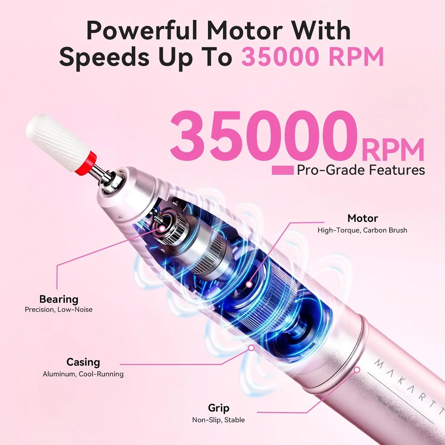 مثقاب أظافر كهربائي من ماكارت - قابل لإعادة الشحن بقدرة 35000 دورة في الدقيقة، مجموعة أدوات مثقاب أظافر لاسلكية وآلة أظافر #2