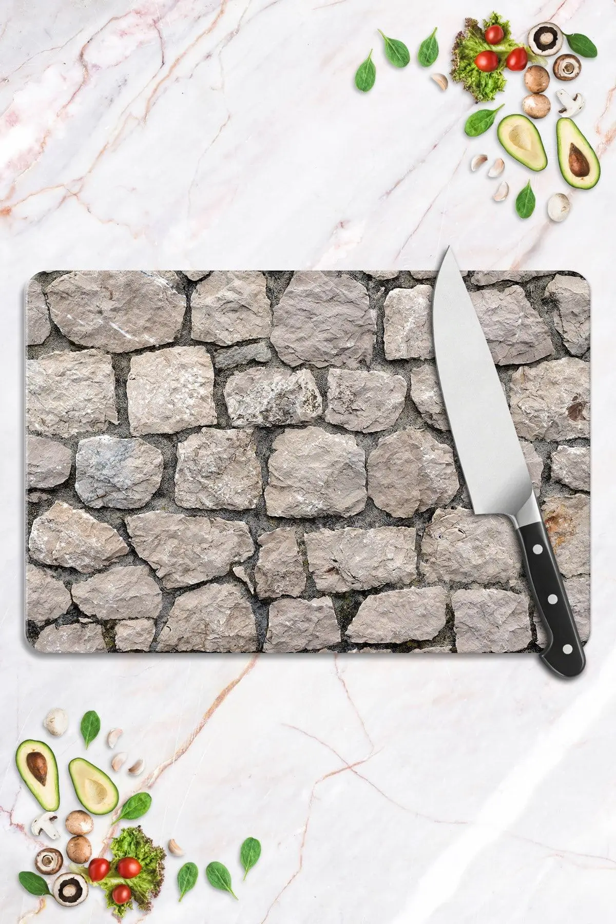 

Modern Healthy Decorative Glass Cutting Board Stone Wall Look Patterned Rectangular Cutting Board 20x30/30x40 cm Fast Shipping