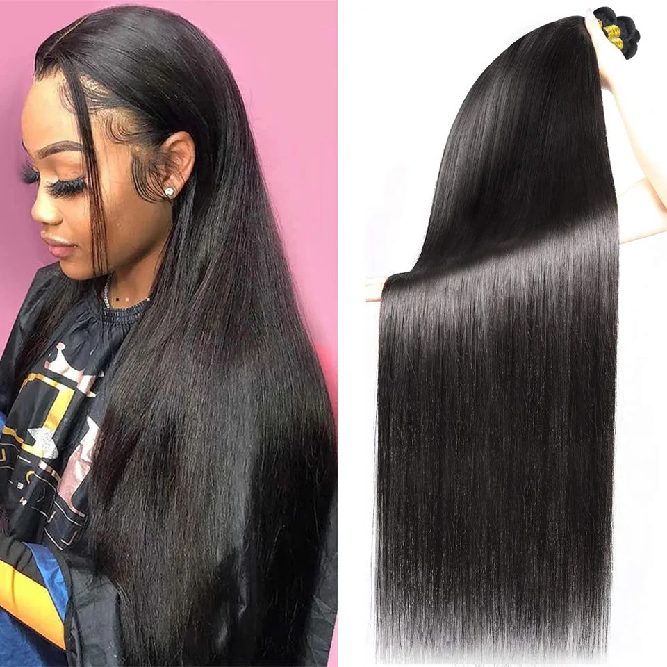 Human Hair Bundles Straight Hair Weave 1 3 4 Bundles 100% Unprocessed Brazilian Virgin Hair Natural Black Straight Bundles Hair